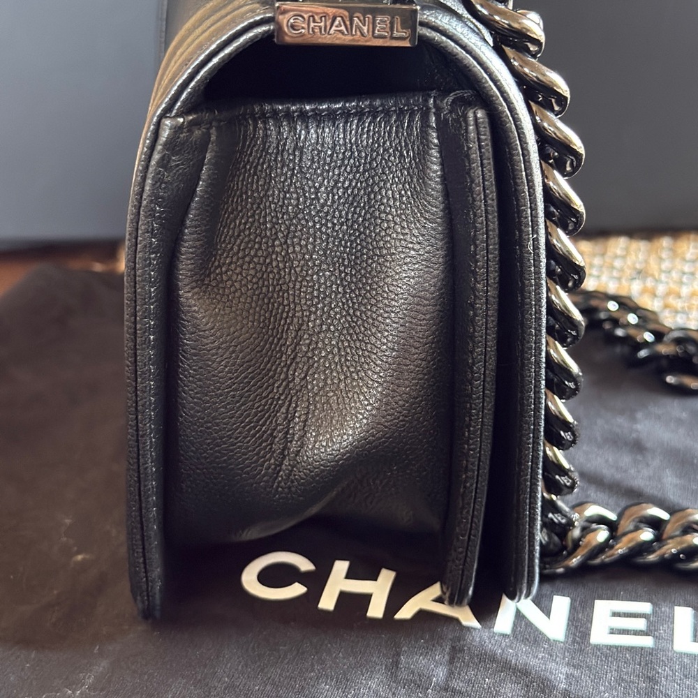 EUC RARE Chanel Small So Black Caviar Boy Quilted Leather Bag CC GORGEOUS!! - Picture 5 of 15